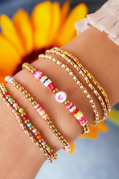 Armband gekleurde plakjes en gouden kralen Stainless Steel h5 Afbeelding2